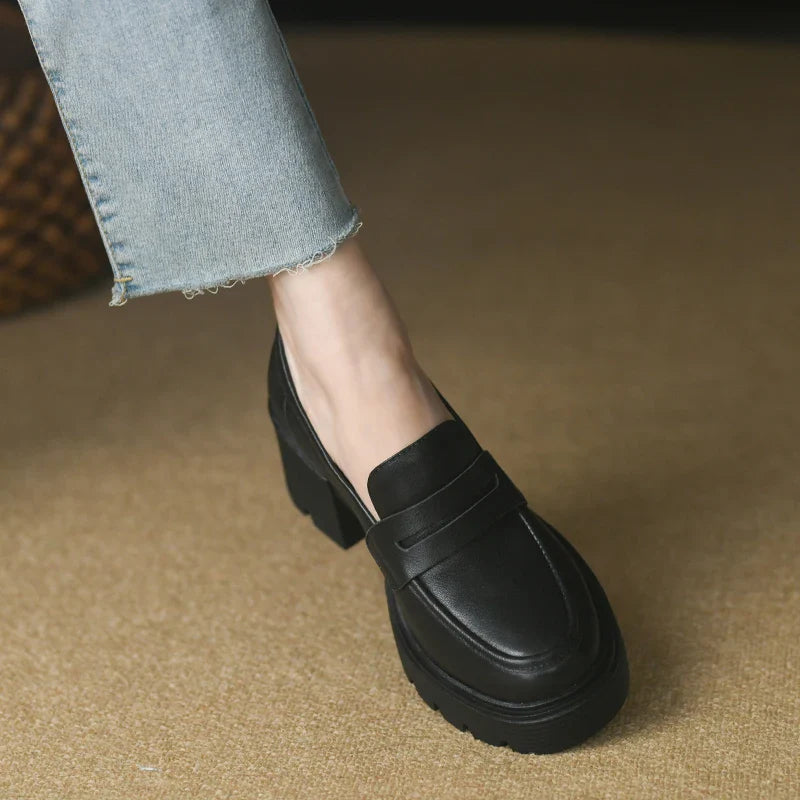 Lowell Sapato Feminino De Couro Plataforma - Preto