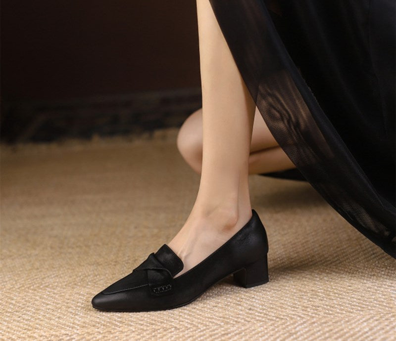 Oxford Sapato Feminino de Couro - Preto