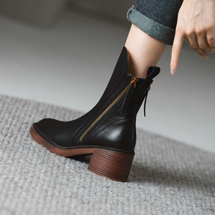 Phoenix Bota Feminina Texana Western Cano Curto com Zíper - Preta