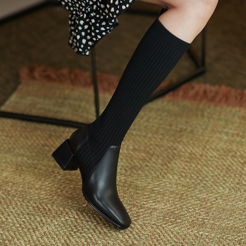 Dallas Bota Feminina Texana Western Cano Longo com Malha - Preto