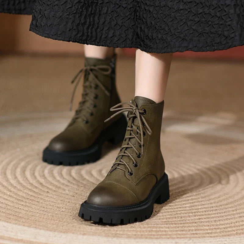 London Bota Feminina De Couro Tratorada - Verde