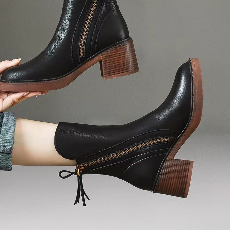 Phoenix Bota Feminina Texana Western Cano Curto com Zíper - Preta