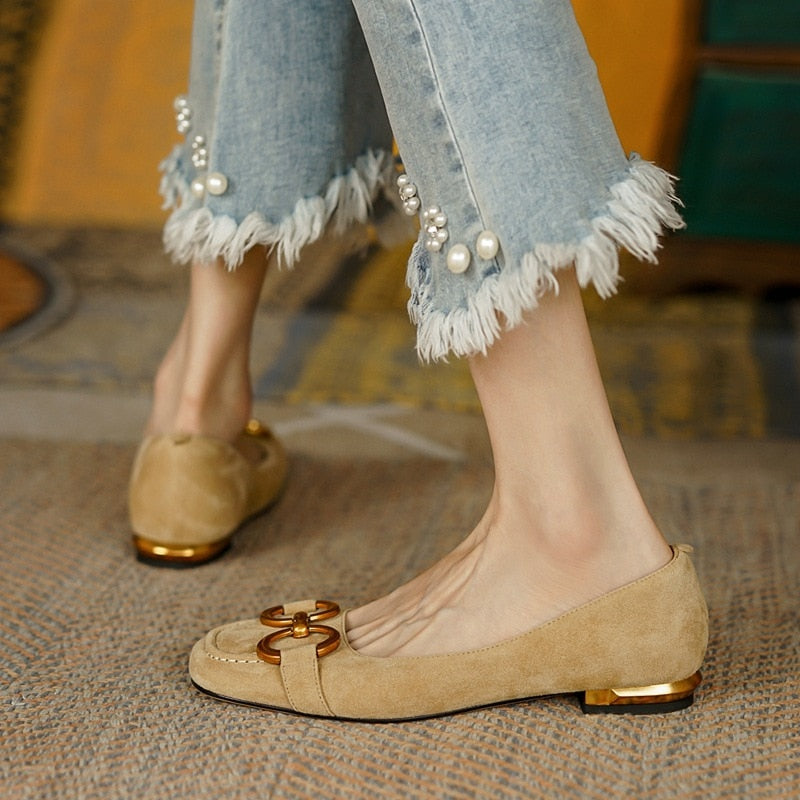 Bordeaux Sapatilha Feminina de Couro Suede - Cáqui