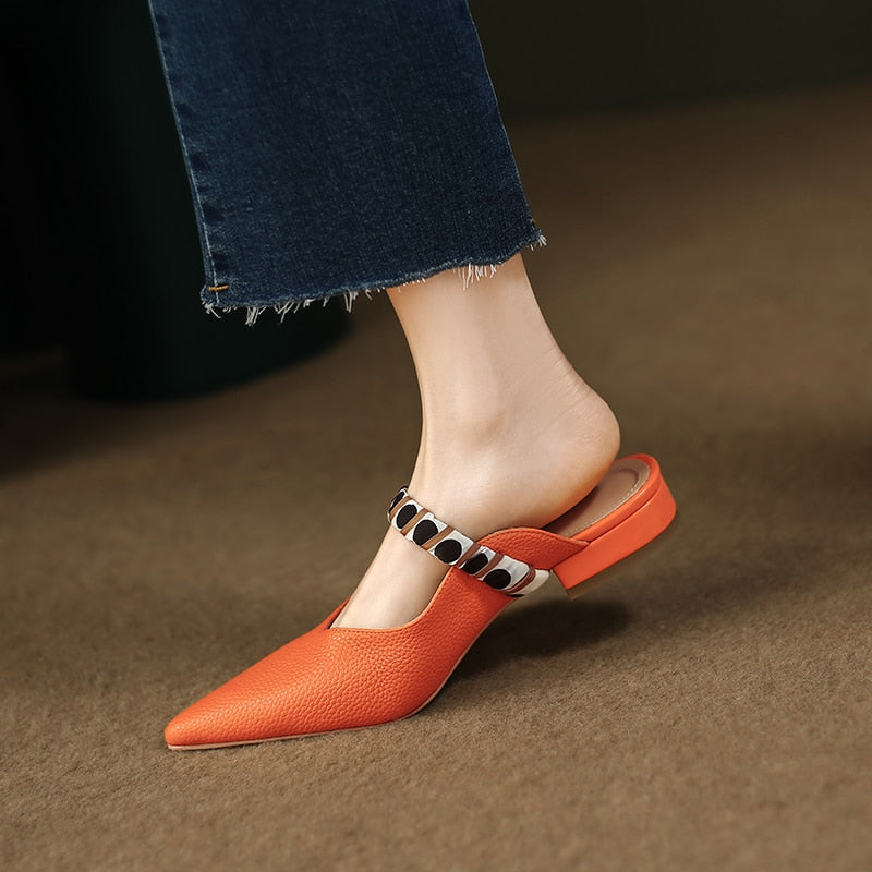 Chipre-Sapato-Mule-Feminino-com-Alça-de-Tecido - Laranja