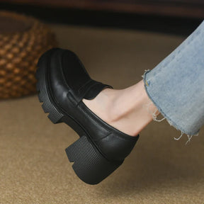 Lowell Sapato Feminino De Couro Plataforma - Preto