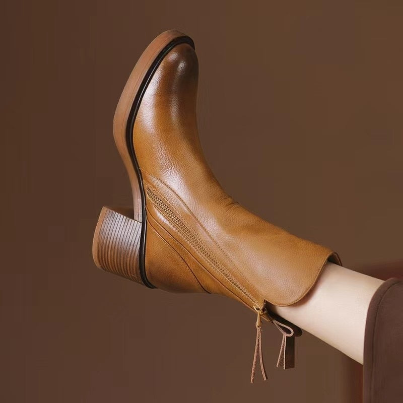 Phoenix Bota Feminina Texana Western Cano Curto com Zíper - Marrom