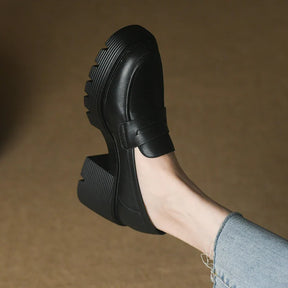 Lowell Sapato Feminino De Couro Plataforma - Preto