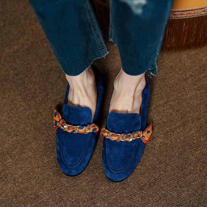 Dijon Mocassim Feminino  de Couro Suede com Lacinho - Azul